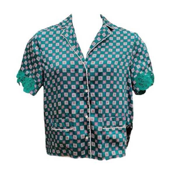 Sandro Hena Green Printed Pajama-Style Top - Picture 2 of 4